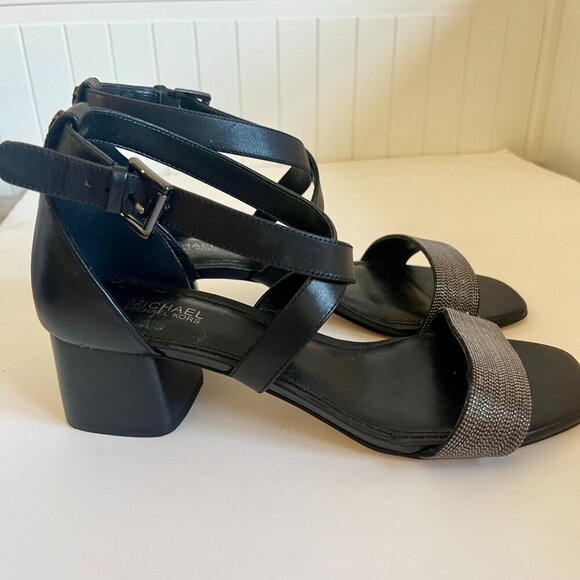 NEW Michael Michael Kors Diane Black Block Heel Sandal Size 6.5 - Picture 4 of 7